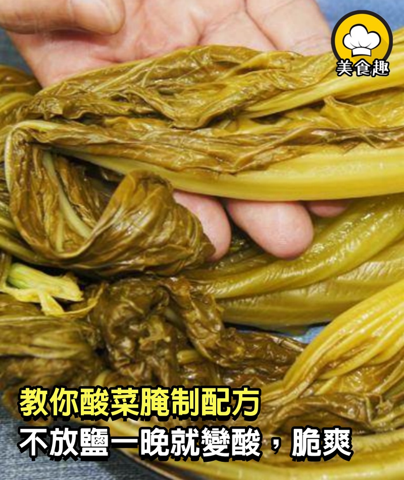 廣東阿姨教你50年酸菜腌制配方，不放鹽一晚就變酸，脆爽還不易爛